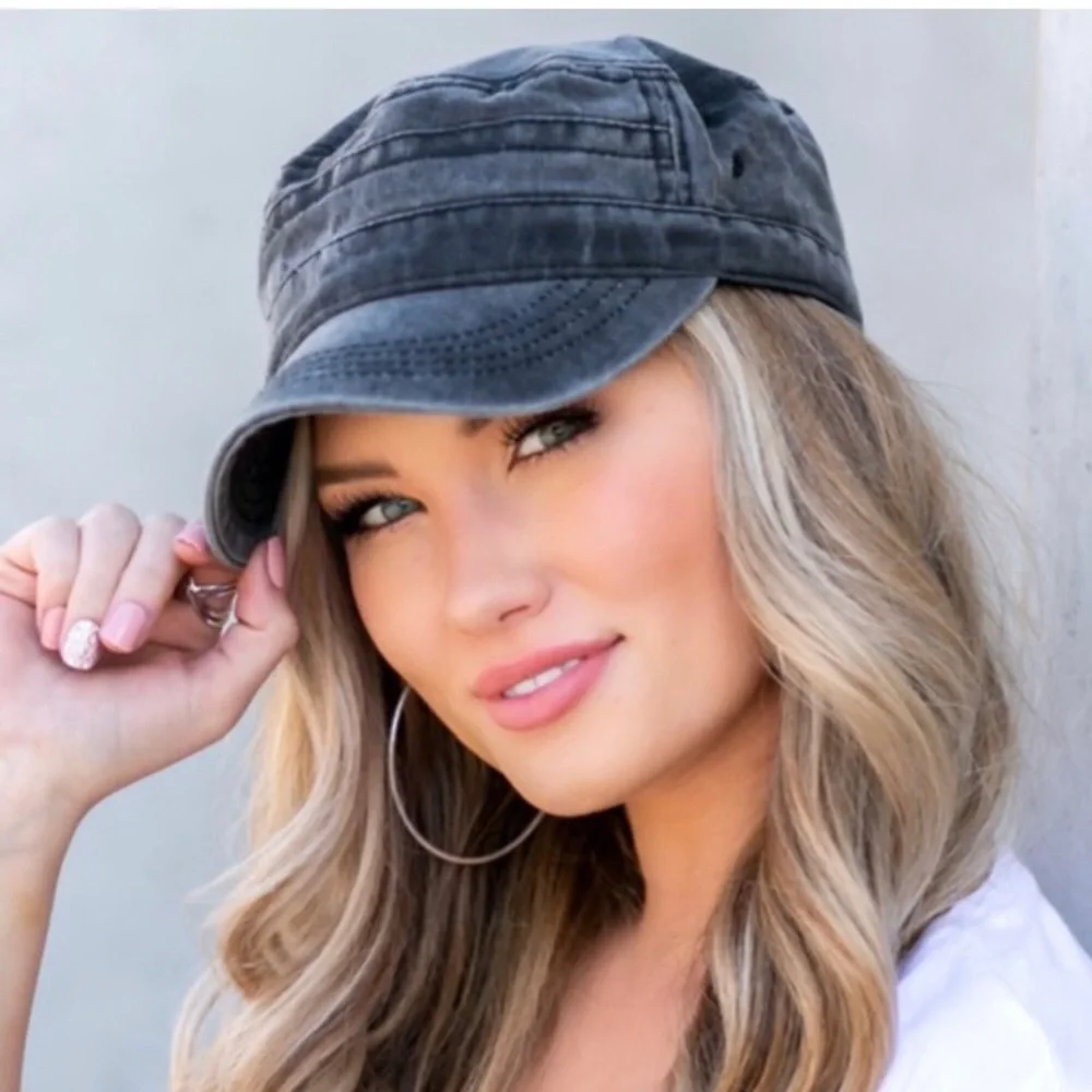 LAST ONE: Military inspired distressed adjustable women’s trendy cadet hat - Picture 1 of 3